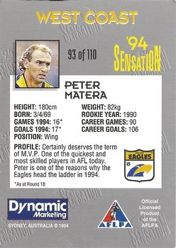 1994 AFL Sensation #93 Peter Matera Back